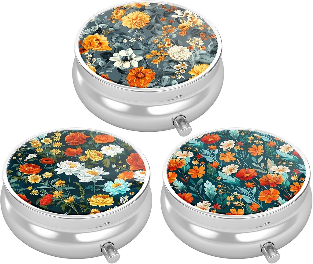 3 Pack Pill Box, Lille Pill sag for purse & Pocket, Cute Travel Medicine Organizer, Portable Medicine Container Holder til at holde vitaminer, Medicin, Fish Oil & Supplement, Smuk blomst