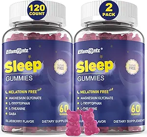 Melatonin Free Sleep Aid Gummier for voksne, Sukker Free Sleeping Gummy No Melatonin, Natural Calm Gummies med Magnesium Glycinat, L- Tryptophan, L- Theanine, GABA, Ashwagandha, Valerian, 120cts