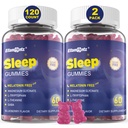 Melatonin Free Sleep Aid Gummier for voksne, Sukker Free Sleeping Gummy No Melatonin, Natural Calm Gummies med Magnesium Glycinat, L- Tryptophan, L- Theanine, GABA, Ashwagandha, Valerian, 120cts