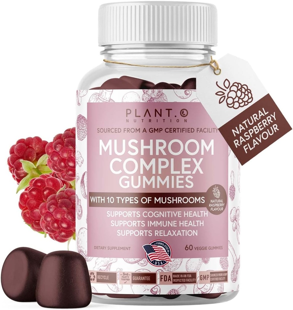 Mushroom Gummies Premium Supplement [10 Mushroom Complex Extract] Lækker & hurtigt fungerende løvemane, Reishi, Shiitake Nootrop Brain Support, Immunstøtte, Mood & Afslapning, 60 Chews