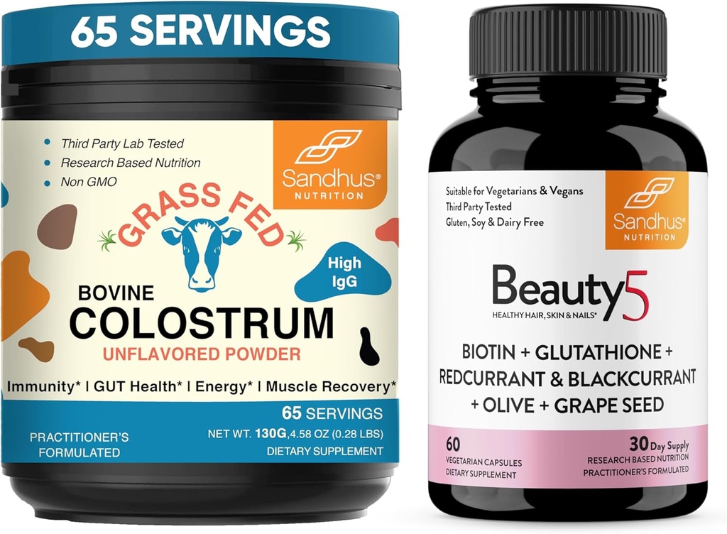 Sandhu 's Pure Bovine Colostrum Powder supplement til mennesker & Beauty5 Vegetariske Kapsler Budding124; Immun, Gut, Muskel, Hår, Hud og Nail Health Support