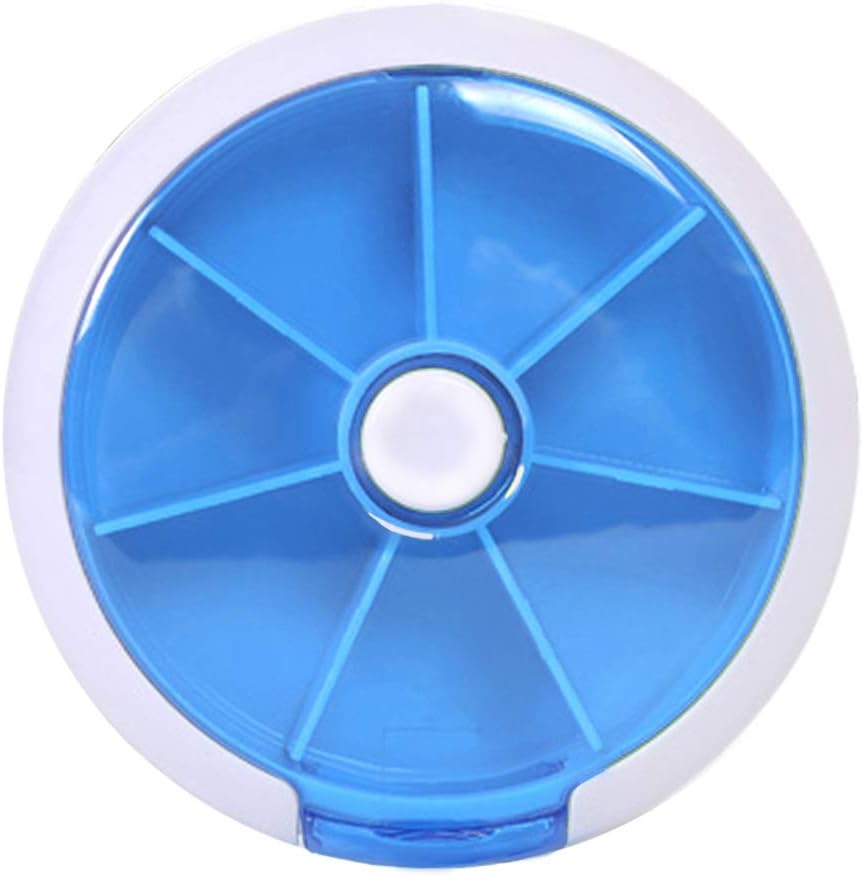 INVODA roterende ugelønsdispenser 7 Dag 3 gange Medicine Pill Planner med 7 kompartmenter (blå)