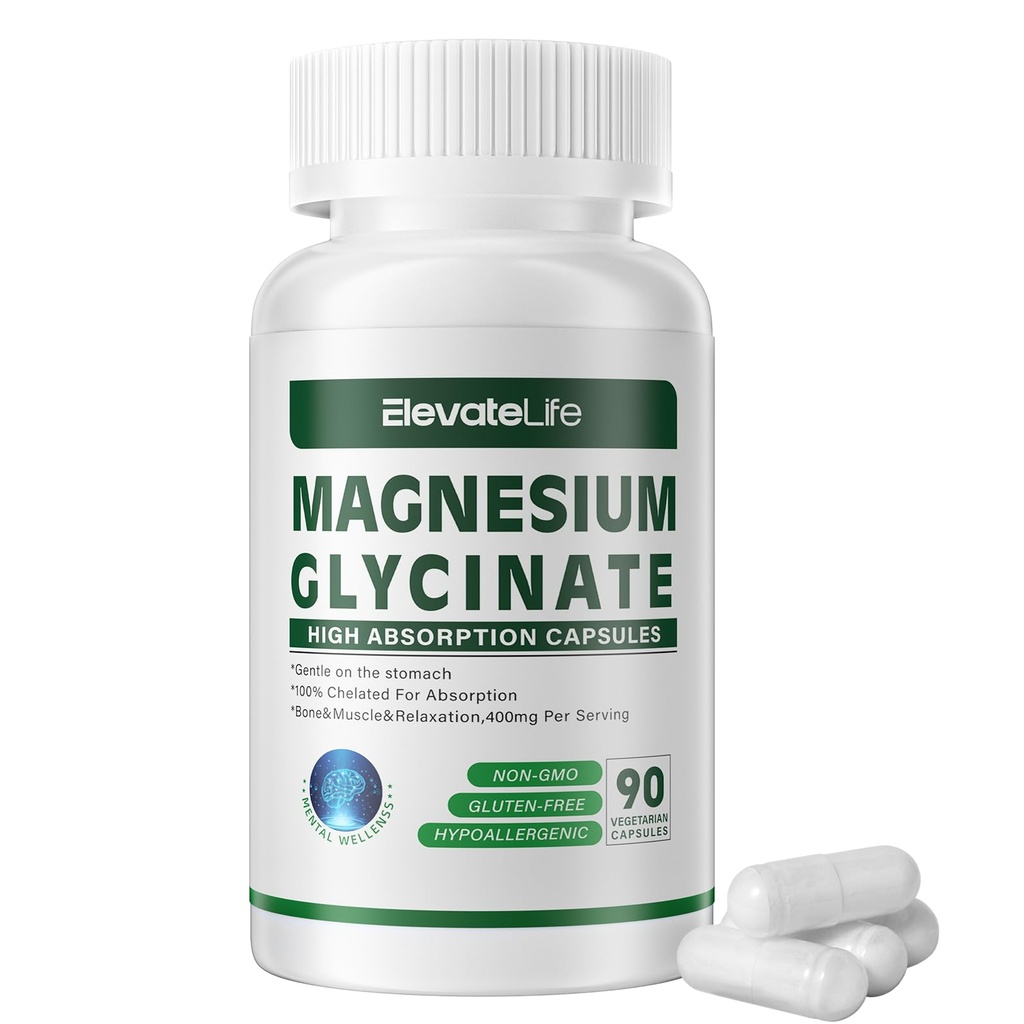 Magnesium Glycinate 400 MG per Serving 100% Chelated for High Absorption, Gentle On Stomach, Non-GMO, 90 Vegetarian Capsules