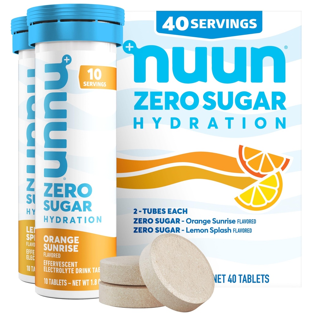 Nuun Zero Sugar Hydration Electrolyte Tablets - Natrium, Kalium, Chlorid, Calcium, Magnesium, Light & Delicious Fruit Flavors, No Sugar, Gluten Free, Vegan, Mixed Citrus 4 Pack (40 Servere i alt)