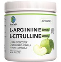 L- Arginin 5000mg + L- Citrullin 2000mg Complex Powder Supplement Drikke Mix - Nitrooxide Booster for Heart Health, Blood Flow & Energy - 30 Servere (Green Apple)