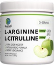 L- Arginin 5000mg + L- Citrullin 2000mg Complex Powder Supplement Drikke Mix - Nitrooxide Booster for Heart Health, Blood Flow & Energy - 30 Servere (Green Apple)