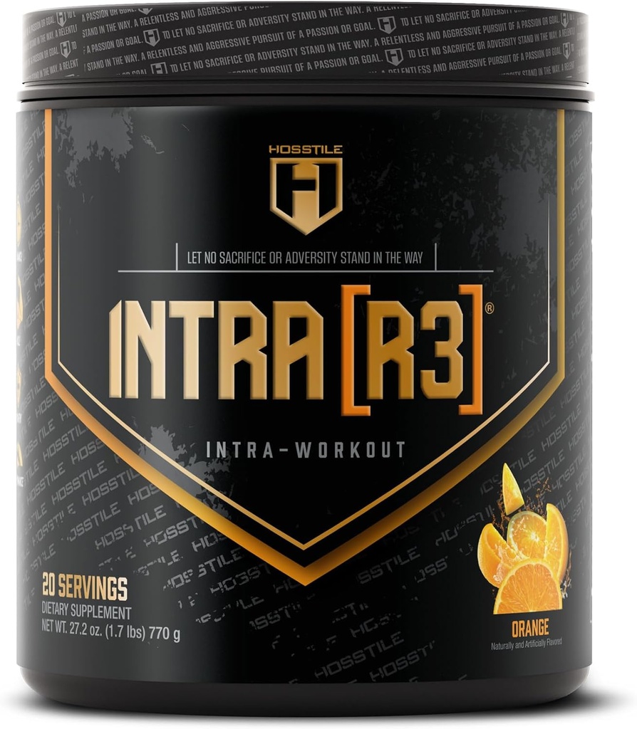 HOSSTILLE Intra [R3] Intra Workout Powder, EAA & BCAA Drik med kulhydrater, Forbedre energi & Endurance, Build Lean Muscle & Forbedre inddrivelse, Orange, 20 Servere