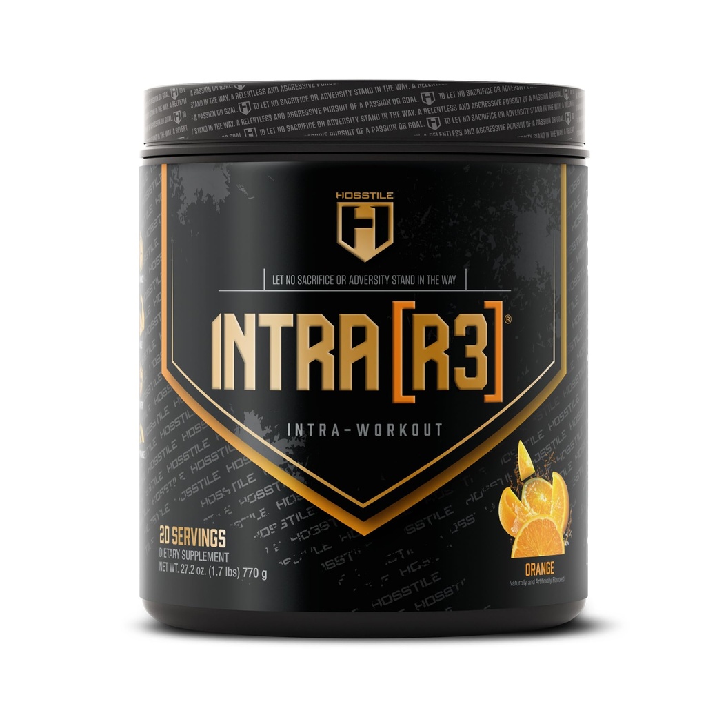 HOSSTILLE Intra [R3] Intra Workout Powder, EAA & BCAA Drik med kulhydrater, Forbedre energi & Endurance, Build Lean Muscle & Forbedre inddrivelse, Orange, 20 Servere