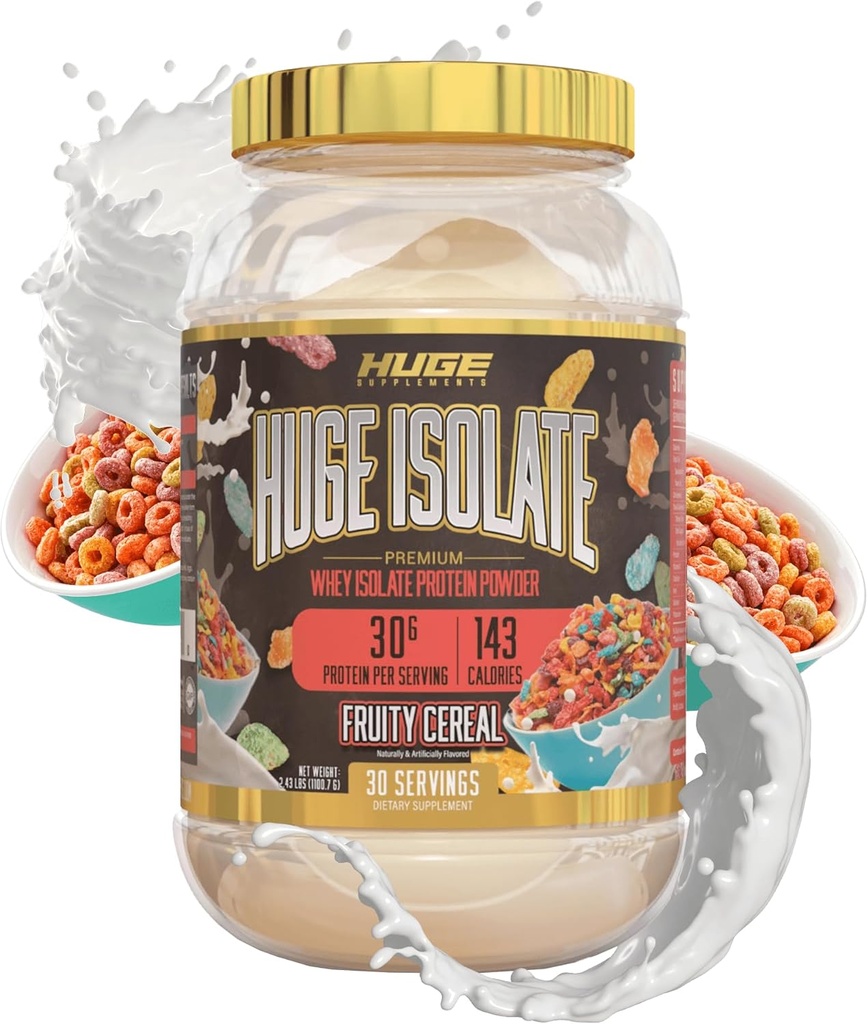 Huge Supplements Isolate Protein Powder - 30g Protein Per Serving, Fast Digesting, 14.5g Essential Amino Acids (30 Servings) (Fruity Cereal)