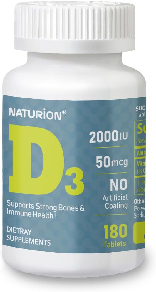Vitamin D3 2000iu (50 mcg) 6- Måneder Supply for immunforsvar, sund muskelfunktion, og ben sundhed - non-GMO, Gluten Free, med vitamin B2 - (Mini tabletter), 180 Greve