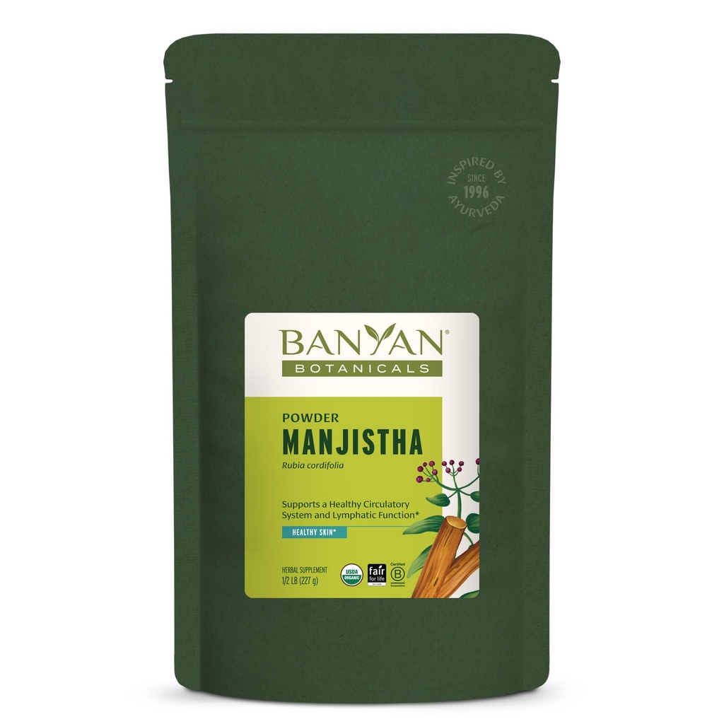Banyan Botanicals Manjistha Powder - Organic Manjistha Supplement - Ayurvedic Blood Cleanse & Lympletic System Support * - ½ lb. - Ikke-GMO bæredygtigt sour Certified Fair for Life Fair Trade