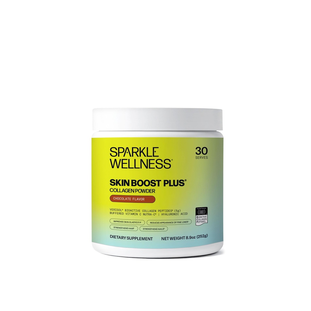 Sparkle Wellness VERISOL Bioactive Hydrolyzed Collagen Peptider Dex124; Collagen Powder supplement med C-vitamin & Hyaluronsyre til hår, hud, og negle sundhed Dex124; Skin Boost Plus (chokolade) [30- Serves]