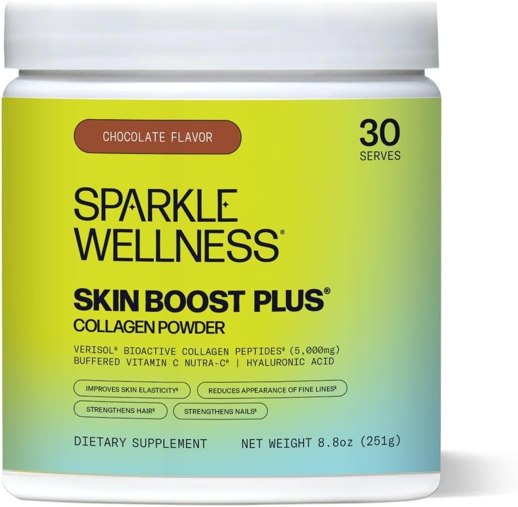 Sparkle Wellness VERISOL Bioactive Hydrolyzed Collagen Peptider Dex124; Collagen Powder supplement med C-vitamin & Hyaluronsyre til hår, hud, og negle sundhed Dex124; Skin Boost Plus (chokolade) [30- Serves]