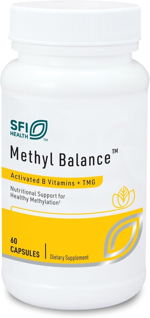 Klaire Labs SFI Health Methyl Balance - Aktiveret vitamin B + trimethyglycin supplement - Metafolin methylfolat, Betaine TMG, vitamin B2, B6 & 12 - Support Sunde energiniveauer (60 kapsler)
