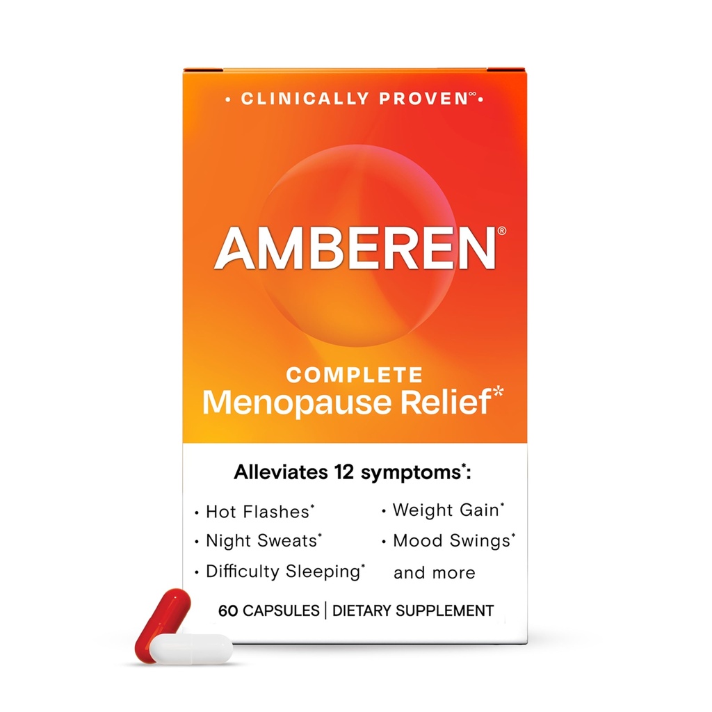 Amberen Menopause Supplement for kvinder, 60 kapsler, Klinisk Proven, Hjælper Support Hormone Balance, Hjælper Relieve 12 Menopause Symptomer: Hot Flashes, Night Sweats, Mood Swings og mere