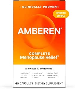 Amberen Menopause Supplement for kvinder, 60 kapsler, Klinisk Proven, Hjælper Support Hormone Balance, Hjælper Relieve 12 Menopause Symptomer: Hot Flashes, Night Sweats, Mood Swings og mere