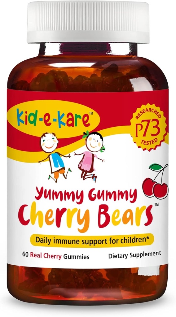 NORTH AMERICAN HERB & SPICE Kid- e- kare Yummy Gummy Cherry Bears - 60 Real Cherry Gummies - Daglig immunforsvar for børn - med P73 Oreganol & Black Seed Oil - Non-GMO - 30 Servering