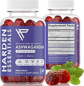 KSM- 66 Ashwagandha Gummies w / Lemon Balm & Vitamin D (Max Strength 750mg per Gummy) - Herbal Vegan & Gluten Free - Calm Mood Afslapning - Support Stress - Gummies for Voksne Børn Mænd (60 Greve)