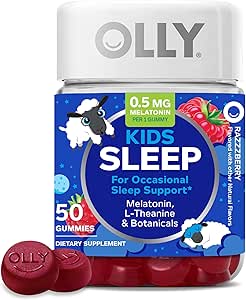 OLLY Kids Sleep Gummy, 0,5 mg Melatonin, L Theanine, Kamille, og Lemon Balm, Childrens Chewable Supplement, Hindbær - 50 Greve