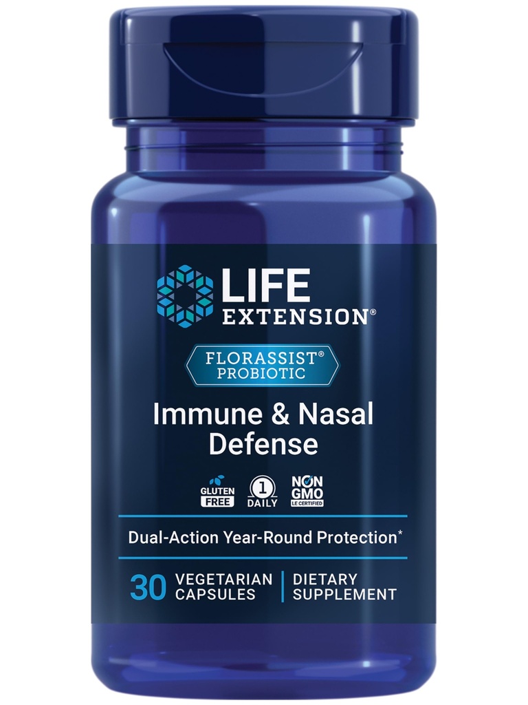 Life Extension FLORASSIST ® ImmunoNasal Defense, L. rhamnosus CRL1505, Immunrespons, Sund Nasal Luftstrøm, Sæsonstøtte, Glutenfri, Non- GMO, 1 Daily, Vegetar, 30 Kapsler