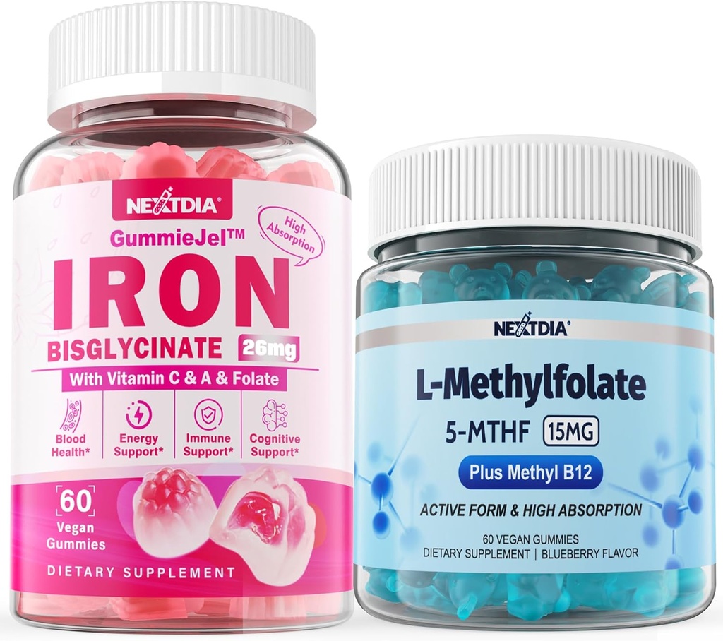 L- MethylFolate 15mg + Iron Bisglycinate 26mg fyldte gummier