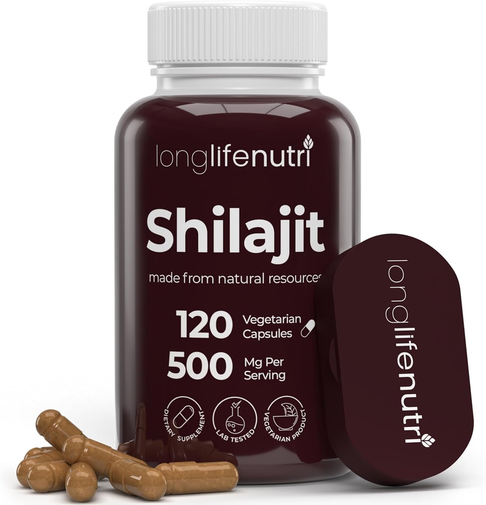 Shilajit Pure Himalayan Extract 500mg med 15% Fulvic Acid 500mg - 120 Vegetariske Kapsler, 4 Måned Supply, Organic Supplement for Vitality & Mental Clarity, Made in USA, Gluten Free, Non- GMO