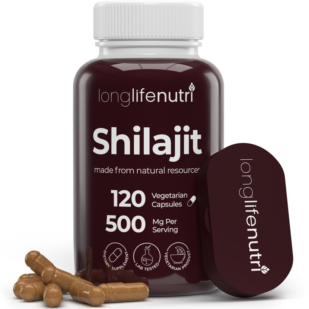 Shilajit Pure Himalayan Extract 500mg med 15% Fulvic Acid 500mg - 120 Vegetariske Kapsler, 4 Måned Supply, Organic Supplement for Vitality & Mental Clarity, Made in USA, Gluten Free, Non- GMO