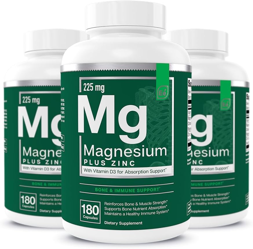 Essential Elements Magnesium Plus Zinc with Vitamin D3 | Scientifically Formulated Heart, Bone & Muscle Support | 225mg Triple-Strength Magnesium Complex with Glycinate, Malate, Citrate | 540 Count