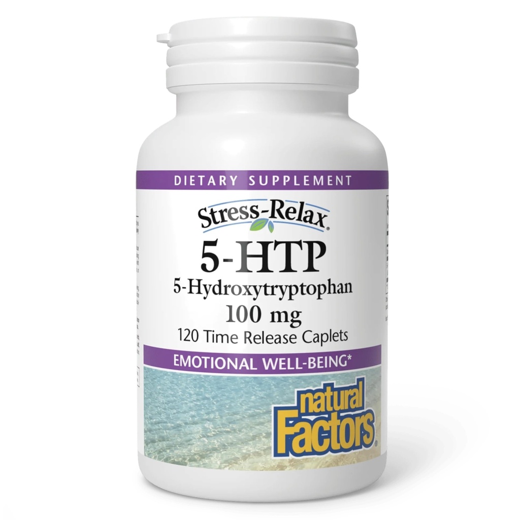 Naturlige faktorer, Stress- Relax 5- HTP 100 mg, Farmakoterapeutisk - Grade supplement, Understøtter søvn & følelsesmæssig velvære, 120 Greve (pakke med 1)