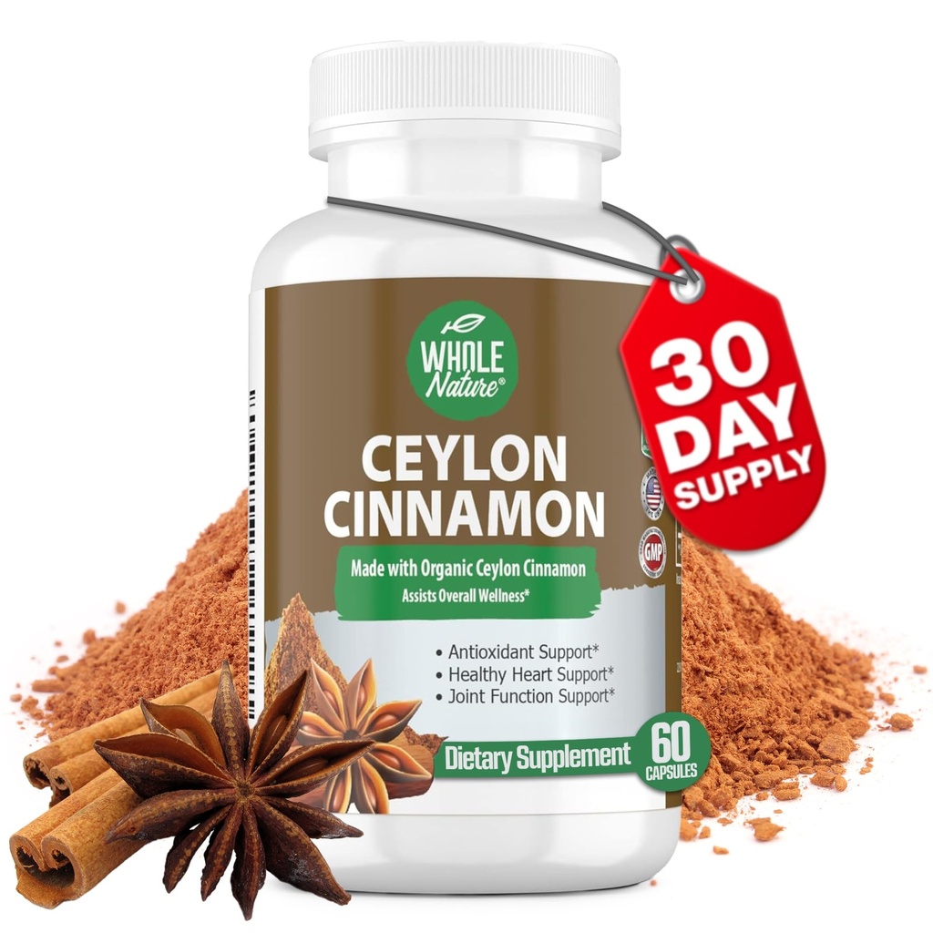 Kanel kapsler 1200mg. Økologisk Ceylon kanel supplement, kanel piller støtte hjerte, hjerne, ben, fælles, metabolisme. Ægte kanel pulver, ikke-GMO, gluten fri, Vegan 60 ct (1)