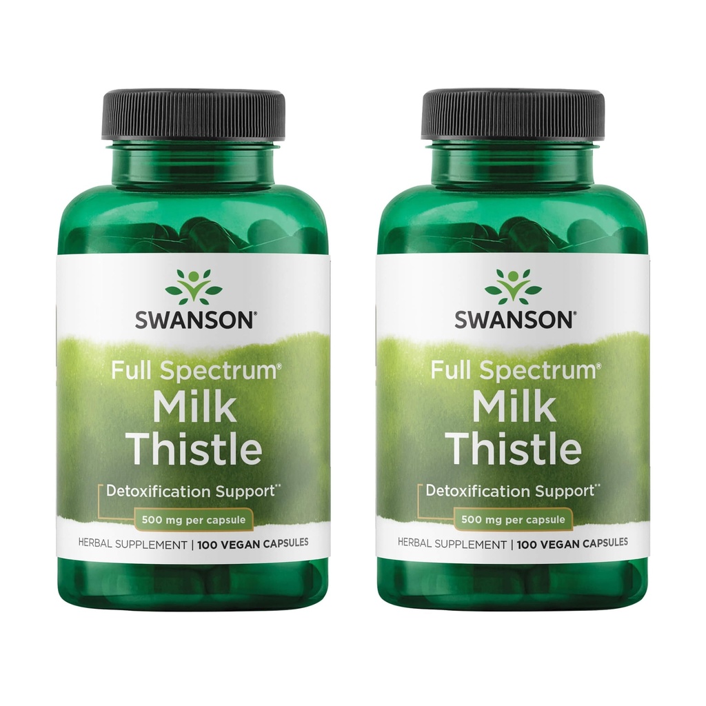 Swanson Milk Thistle - Herbal Lever Support - Natural Formel Hjælper til at opretholde total sundhed & velvære - (100 kapsler, 500mg hver) 2 Pack