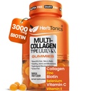 Herbtonics Multi Collagen Gummies med Biotin & C-vitamin, Hydrolyzed Collagen Peptider Type I, II, III, V, X for hår, hud, negle, & ben Support - Tropical Flavor, 60 Gummies