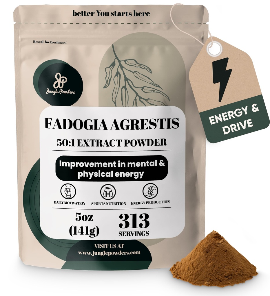 Jungle Powders Fadogia Agrestis Extract for Men 50: 1 Koncentration 313 Servering - 5 Ounces af Pure Nigerian Fadogia Supplement Traditional Herre Health Support for Drive & Passion Indeholder Maltodextrin