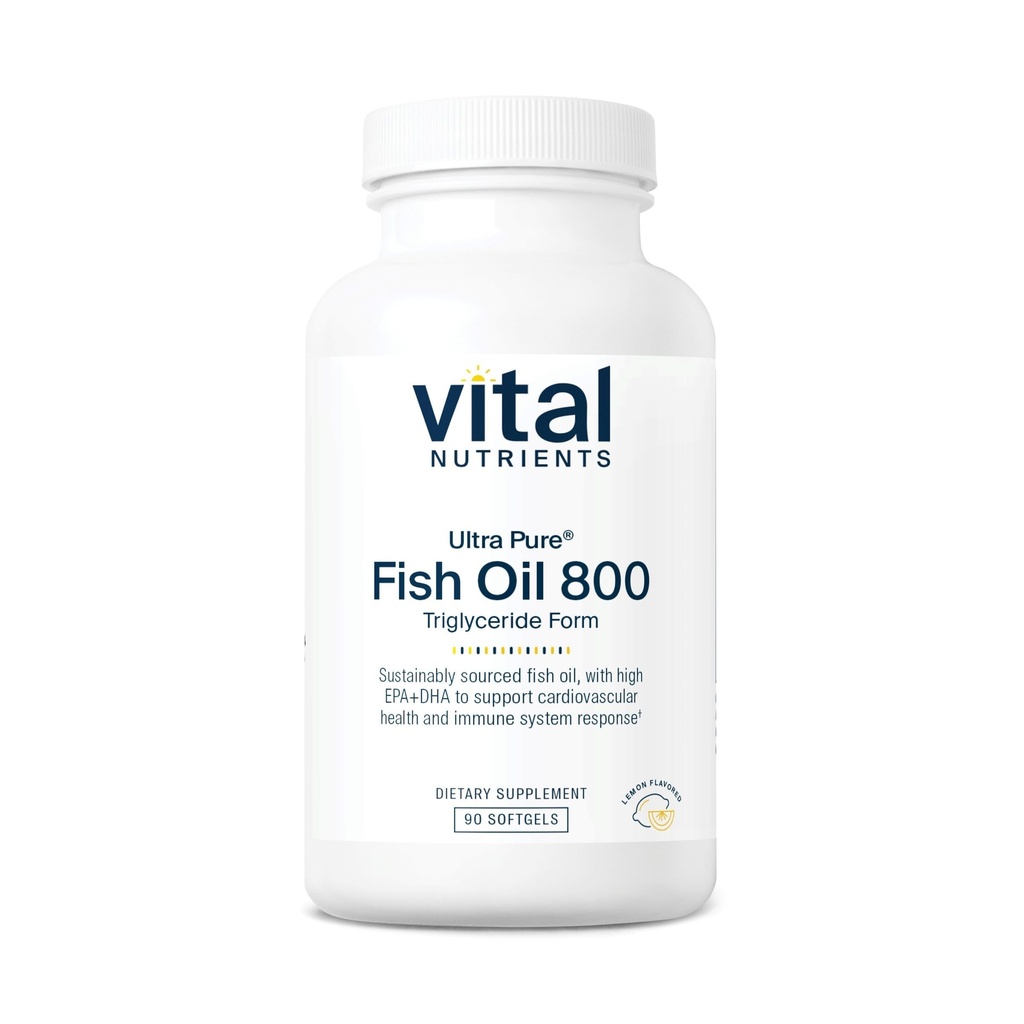 Vital Nutrients Ultra Pure ® Fish Oil 800 Triglyceride Form Б124; Heart, Brain, & immunforsvar * Б124; Sustainable Sour High EPA & DHA Omega-3 Fedtsyre124; Lemon Flavor Б124; Gluten, Dairy, Soy Free