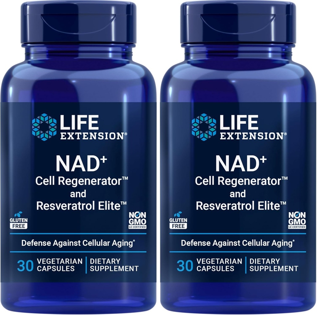 Life Extension NAD + Cell Regenerator og Resveratrol Elite, NIAGEN nicotinamid riboside, Trans- resveratrol, quercetin, Fisetin, for Longevity, Energy, og oxidativ Stress, 30 Vegetarisk Capsule