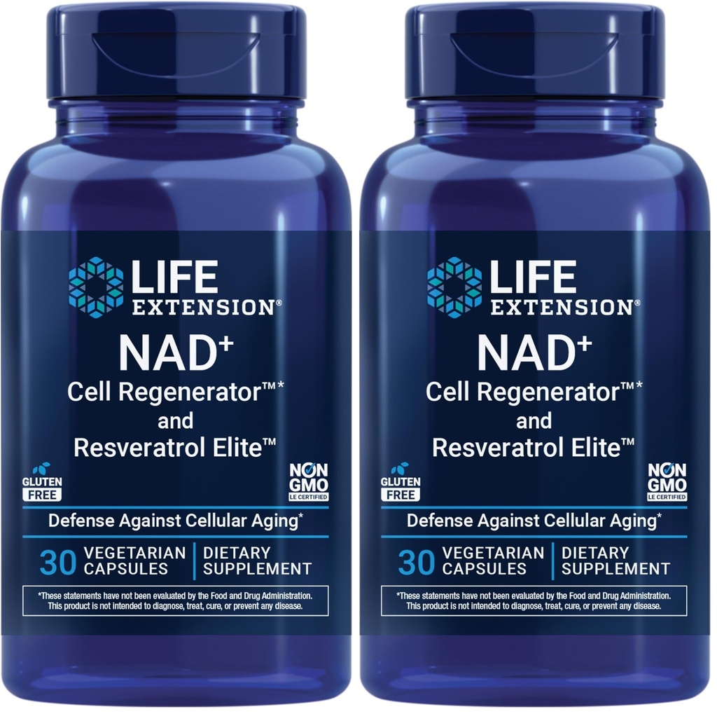 Life Extension NAD + Cell Regenerator og Resveratrol Elite, NIAGEN nicotinamid riboside, Trans- resveratrol, quercetin, Fisetin, for Longevity, Energy, og oxidativ Stress, 30 Vegetarisk Capsule
