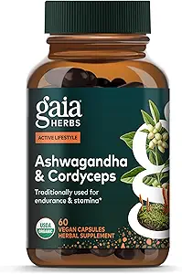Gaia Herbs Adaptogen Performance Mushrooms & Herbs - Energistøtte supplement til hjælp Sustain Endurance og Stamina * - Indeholder Cordyceps og Ashwagandha - 60 Organic Vegan Kapsler (30- Day Supply)