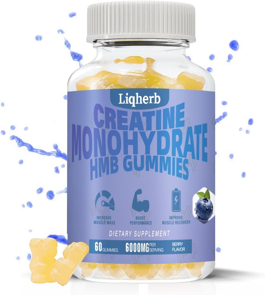 Creatin HMB gummies for voksne, Creatine monohydrat 5000mg og HMB 1000mg understøtter muskel opsving, Relieves ømhed, Forbedrer udholdenhed, ikke-GMO, Vegan, Gluten- Free, 120