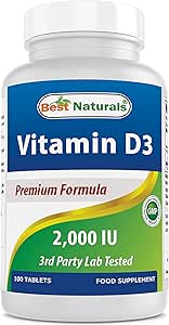 Bedste Naturals Vitamin D3 2000 IE (50 mcg) - 100 tabletter - 100 dages forsyning - Hjælper support immunforsvar, stærke knogler og tænder, & Muskelfunktion (100 greve (pakke med 1))