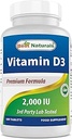 Bedste Naturals Vitamin D3 2000 IE (50 mcg) - 100 tabletter - 100 dages forsyning - Hjælper support immunforsvar, stærke knogler og tænder, & Muskelfunktion (100 greve (pakke med 1))
