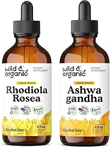 Wild & Organic Rhodiola Rosea Tinktur 4 fl oz & Ashwagandha Tinktur 4 fl oz