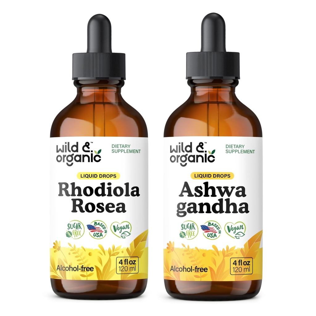 Wild & Organic Rhodiola Rosea Tinktur 4 fl oz & Ashwagandha Tinktur 4 fl oz