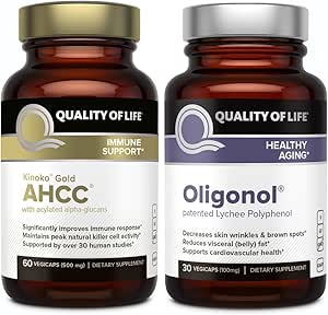 Quality of Life Features Kinoko Gold AHCC and Oligonol Lychee Extract - Immune Support Healthy Aging Bundle