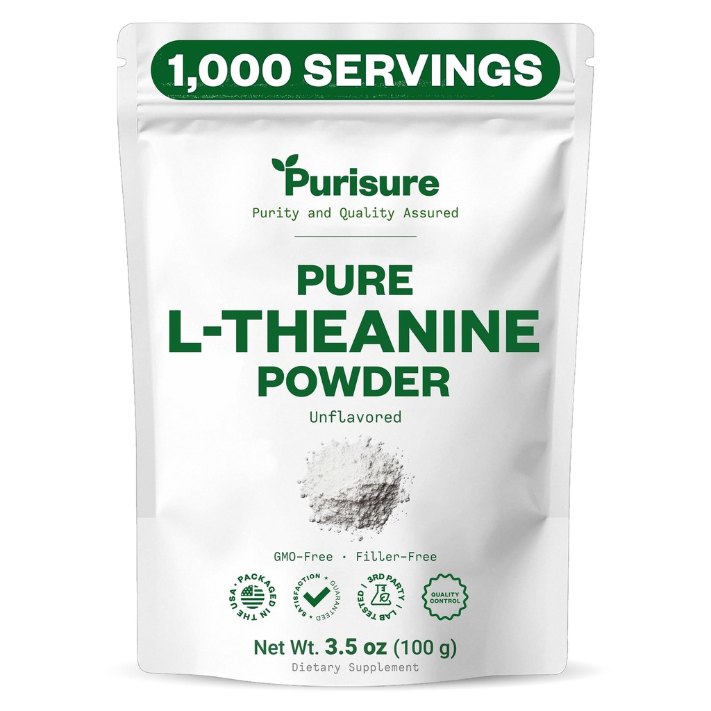 Fritid L- Theanine pulver, 100 g, Pure L Theanine pulver, der fremmer afslapning og fokus, supplement til kognitiv funktion, ingen Fillers, non-GMO, 1000 Servere