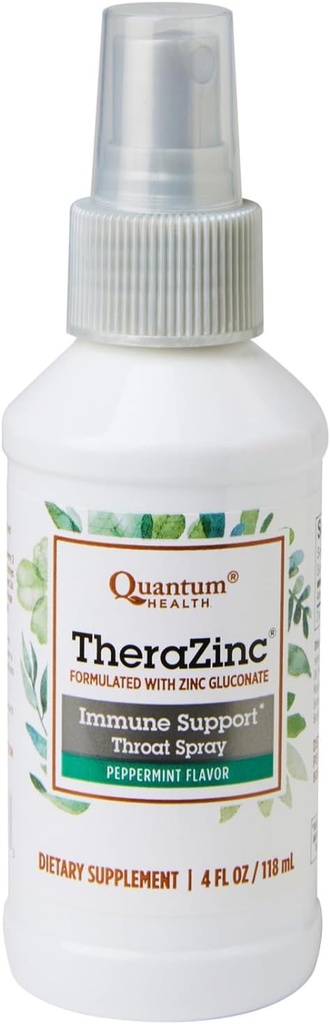 Quantum Health TheraZink Oral Spray, Zink immunforsvar til voksne og børn, giver Throat Relief i en beroligende flydende Zink Spray, 4 Oz.