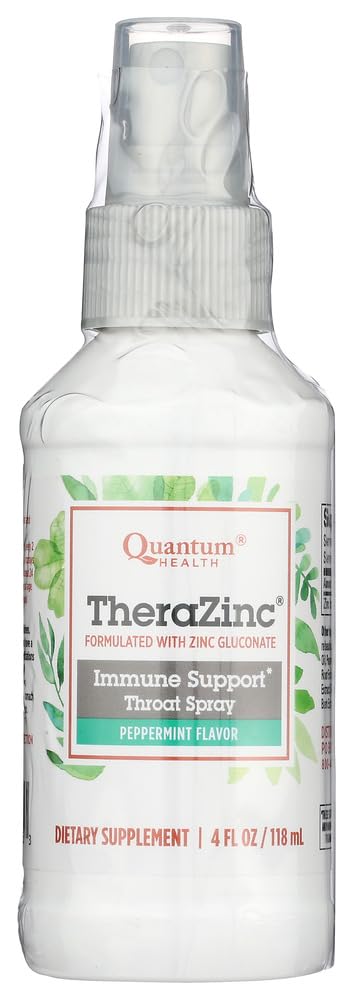 Quantum Health TheraZink Oral Spray, Zink immunforsvar til voksne og børn, giver Throat Relief i en beroligende flydende Zink Spray, 4 Oz.