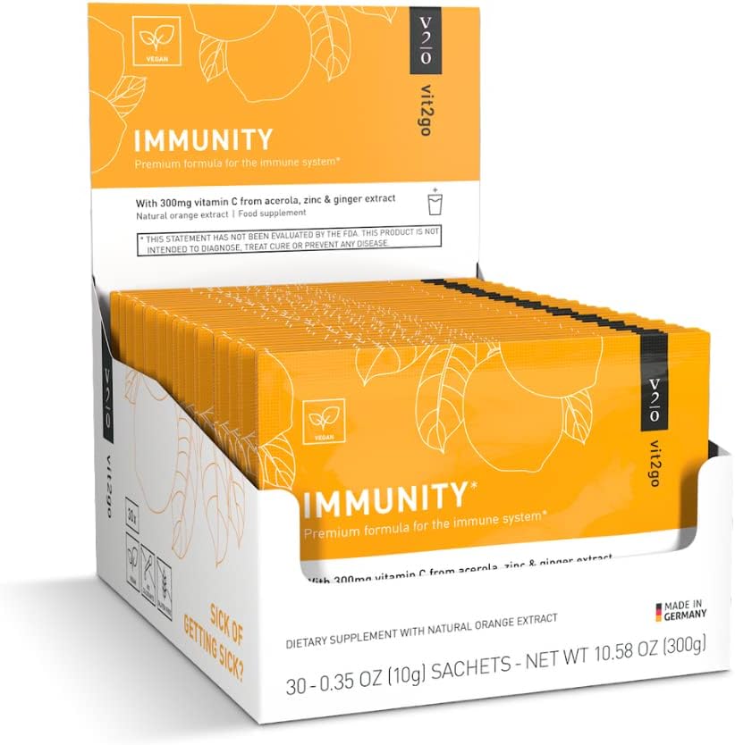 Immunitet Booster Powder, Let at bruge Vegansk immunbooster med D-vitamin, A, B, C, & K, NRV Zink, Plus Ginger Extract (30 Pack)