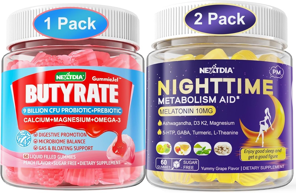 Bundle: Butyrate Gummies med Probiotic + Prebiotic + Postbiotic & Melatonin 10mg 20mg nat tid Metabolisme Sleep Gummies