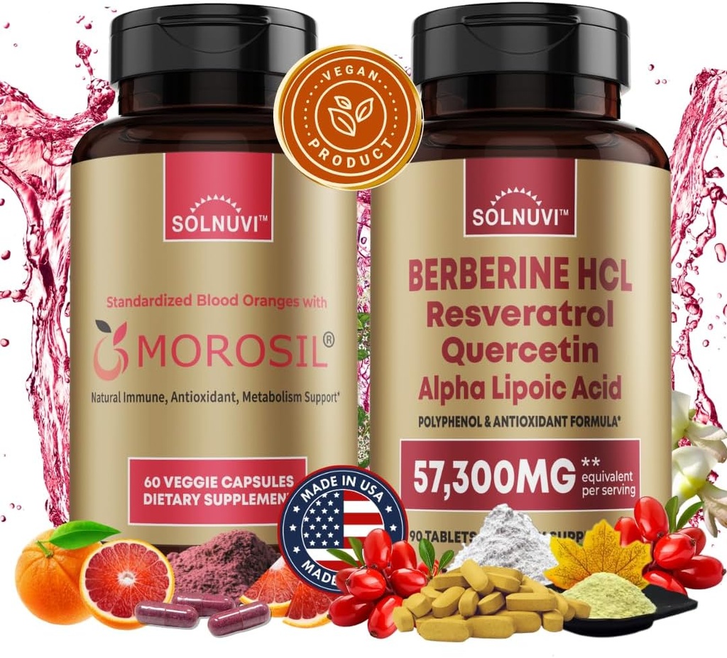 Alt i én Metabolisme Bundle - Morosil & Berberine Complex med Resveratrol Quercetin Alpha Lipoic Acid - Antioxidant, Vitality, Wellness Support - Non- GMO, Gluten- Free, Vegan Supplement