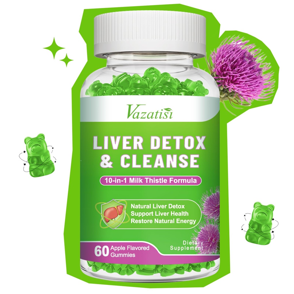 Mælk Thistle Gummies for voksne børn. Lever rense Detox reparation Gummies, mælk tidsel ekstrakt supplement til leverstøtte fordøjelsesmiddel, 60ct Apple Flavor